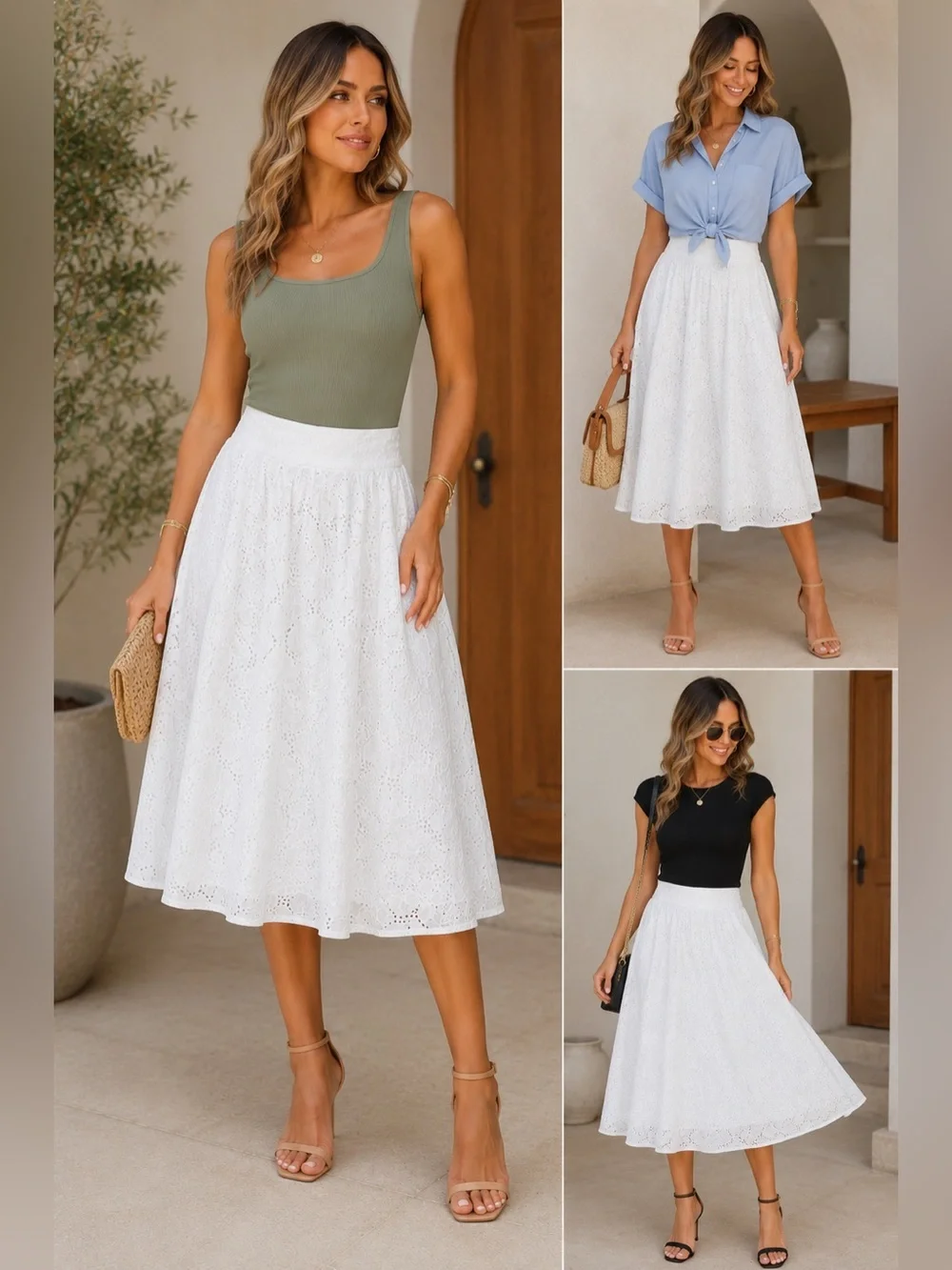 Coldwater Creek White Eyelet Midi Boho Modest Cottagecore Summer Skirt  Medium
